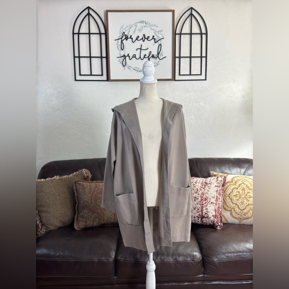 Soft Surroundings Taupe Open Front Hooded Cardigan Sweater Women's Petite XL